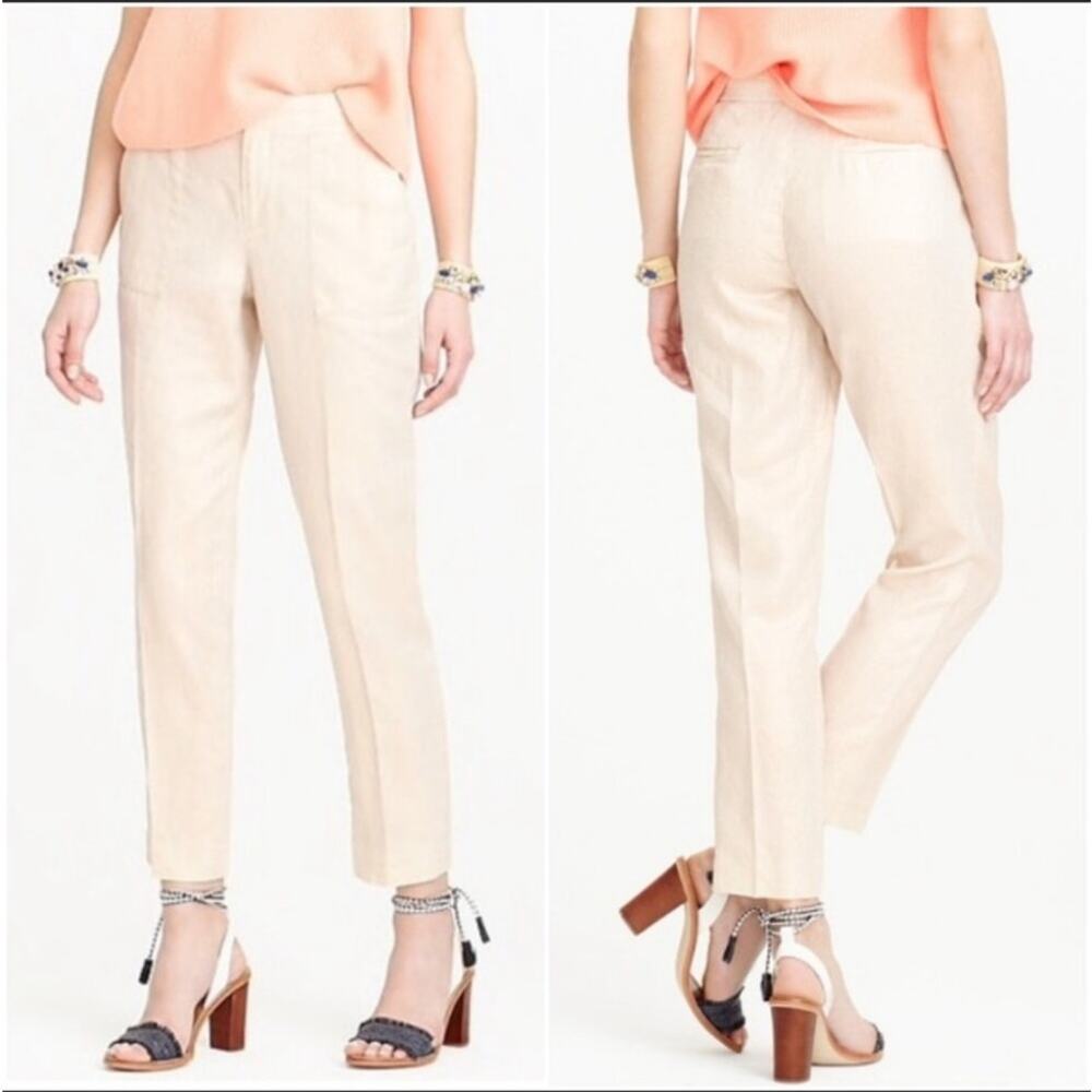 J. Crew Gold Metallic Foil Linen Pants Trousers Garden Ankle Length Size 4 EUC